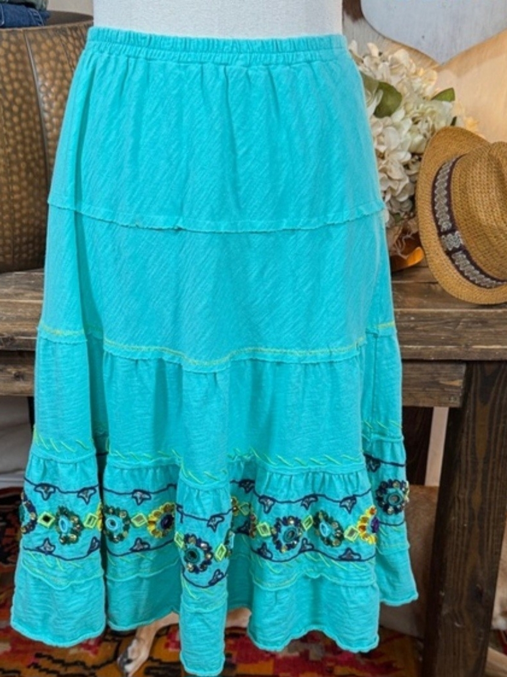 Double D Ranch Turquoise Tiered Embroidered/Embellished Mini Skirt